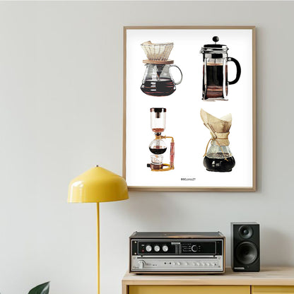 Cuadro Decorativo Cafeteras en Acuarelas by Beluulet