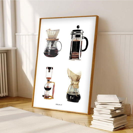 Cuadro Decorativo Cafeteras en Acuarelas by Beluulet