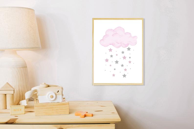 Cuadro Decorativo Infantil , Nube con lluvia de estrellas - Tree House Deco