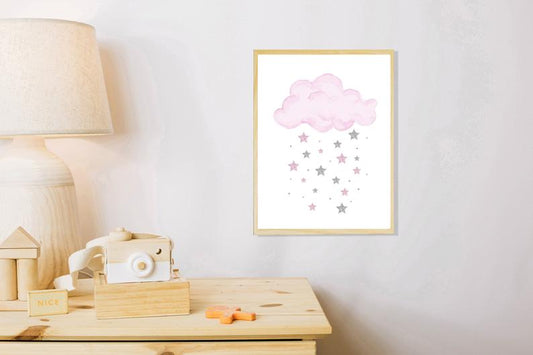 Cuadro Decorativo Infantil , Nube con lluvia de estrellas