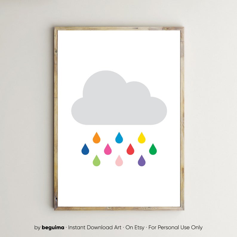 Cuadro Decorativo Infantil , Nube con lluvia de colores