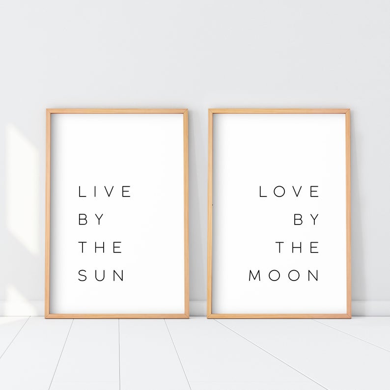 Set x2 Cuadros Decorativos Frase , "Live by the sun ,Love by the moon"