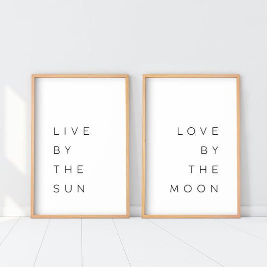 Set x2 Cuadros Decorativos Frase , "Live by the sun ,Love by the moon"