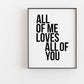 Cuadro Decorativo Frase , "ALL OF ME LOVES ALL OF YOU"