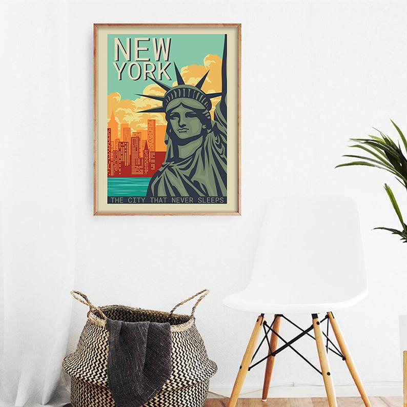 Cuadro Decorativo Travel , Estatua de la Libertad , New York , En color